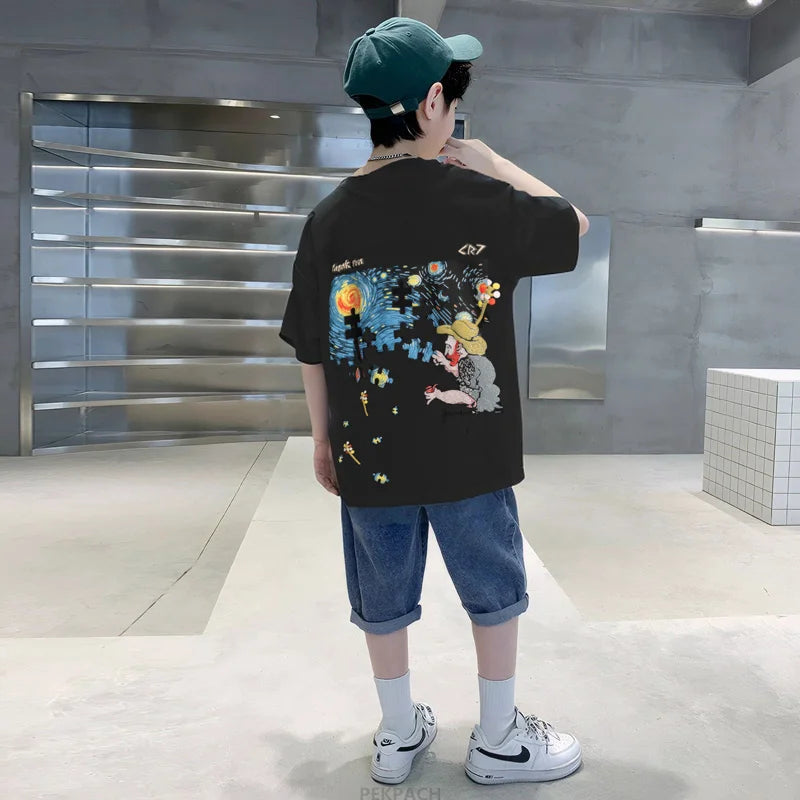 Big Boys Sets Clothing Kids Short Sleeve Cotton T-shirt And Shorts 2 Pieces Outfits Set Teenage Children Casual Summer Outerwear