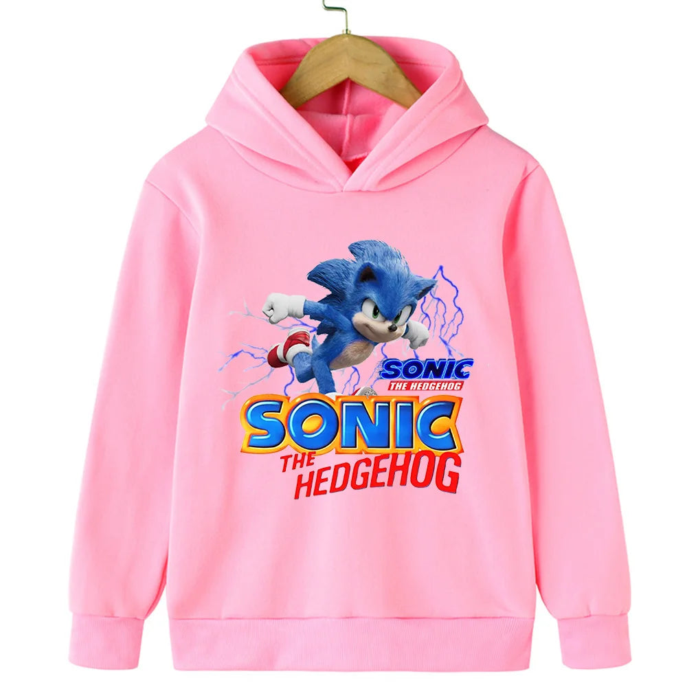 Sonic Lightning Dynamic Printed Kids' Hoodie, Let Children Wear Energetic Game-Inspired Playful Fashion Sense