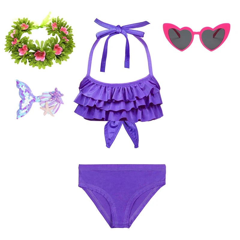 2Pcs/Set Fashion Girls Sling Bikini Summer Holiday Kids Swimsuit Children's Beach Vacation Beachwear Ruffle Style Split Swimwear
