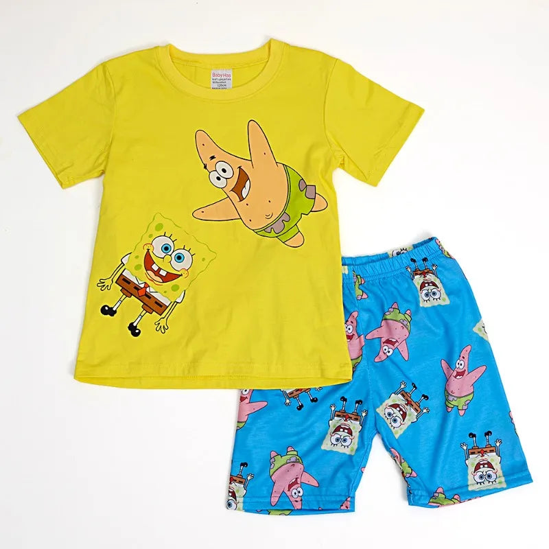 Spongebobs Boys T-shirt Pants Suit Cute Children Clothes 2pcs Set Summer Short Sleeve Tee Shorts