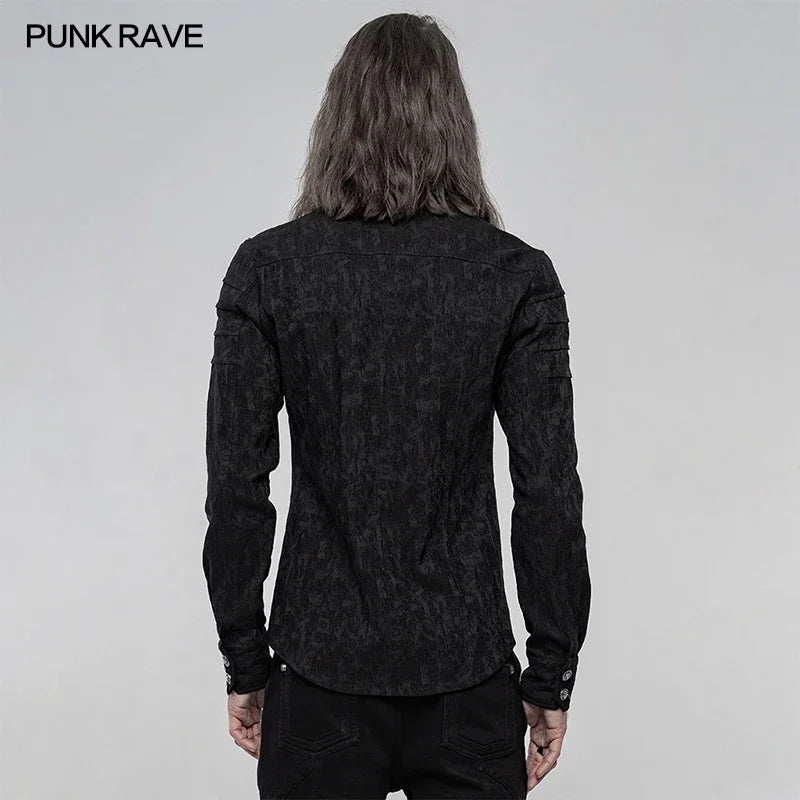 PUNK RAVE Men's Gothic Classic Stretch Jacquard Blouses Punk Slim Palace Noble Simple Casual Long Sleeve Men Shirts