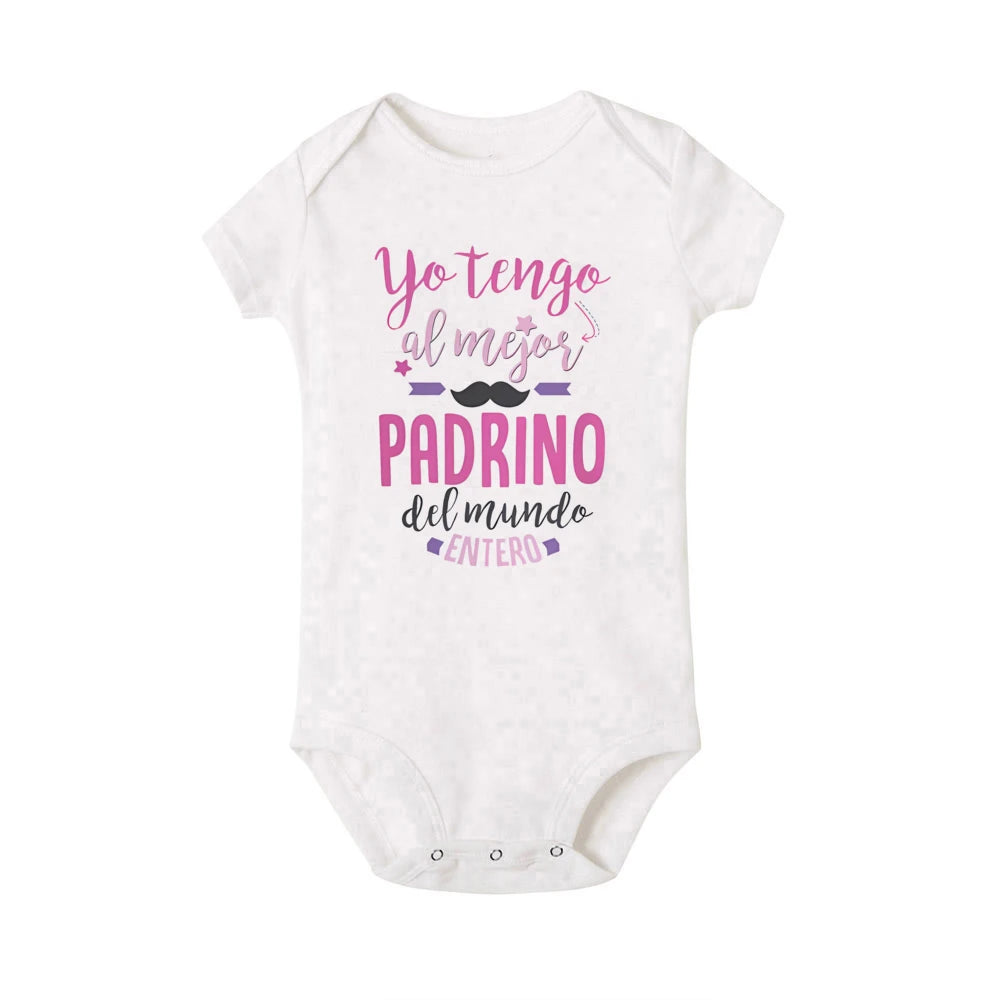 I Have The Best Godfather in The Entire World Spanish Print Baby Romper Funny Newborn Outfit Infant Short Sleeve Bodysuit Gift