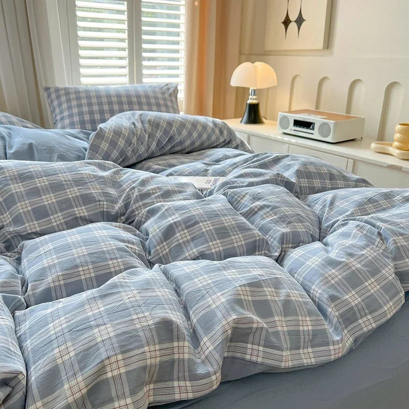 Bed Sheets Set Plaid Style Duvet Cover Pillowcase with Bedsheets Home Bed Linen Sets 이불커버세트 Skin-friendly Bedclothes