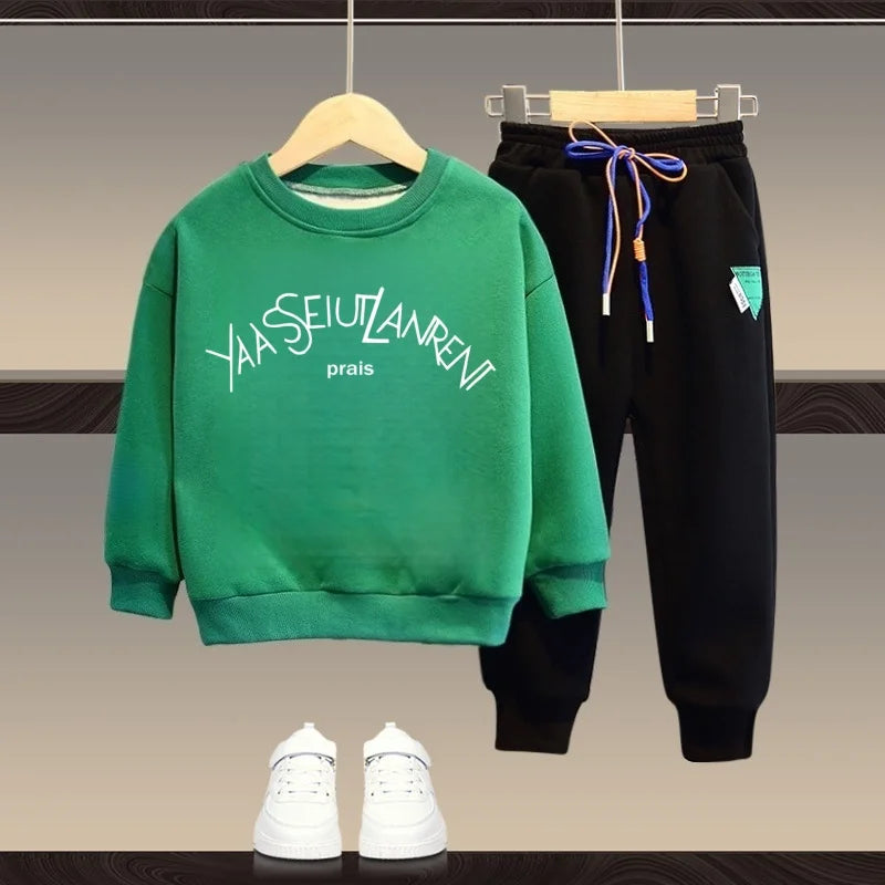 Autumn Children Boy Clothes Set Kid Girls Cartoon Printed Sweatshirts Pullover Top And Pants Suit Long Sleeve Tracksuits