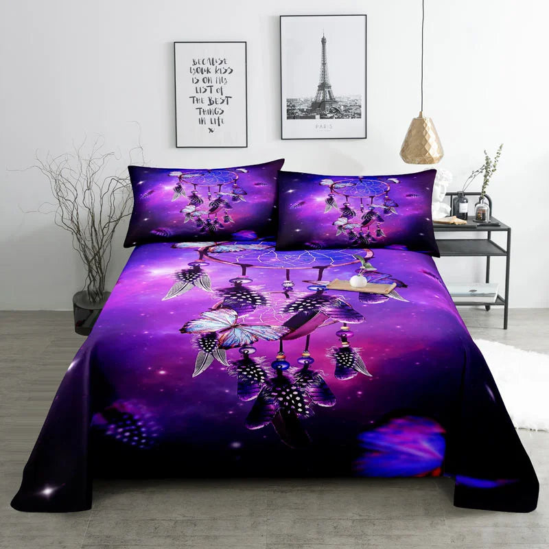 Purple Bedding Set Bed Sheet Linens Pillow Case Queen King Size Lanvender Butteryfly for Bedroom Soft Twin Full Single Double