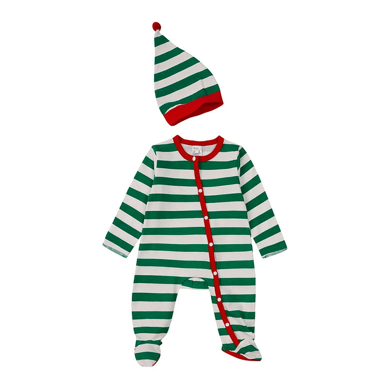 2025 Christmas Costumes Baby Boys Girls Romper Clothes Set 2 Pcs Cotton Striped Jumpsuit+Hat Infant Bodysuit For Newborn Onesies