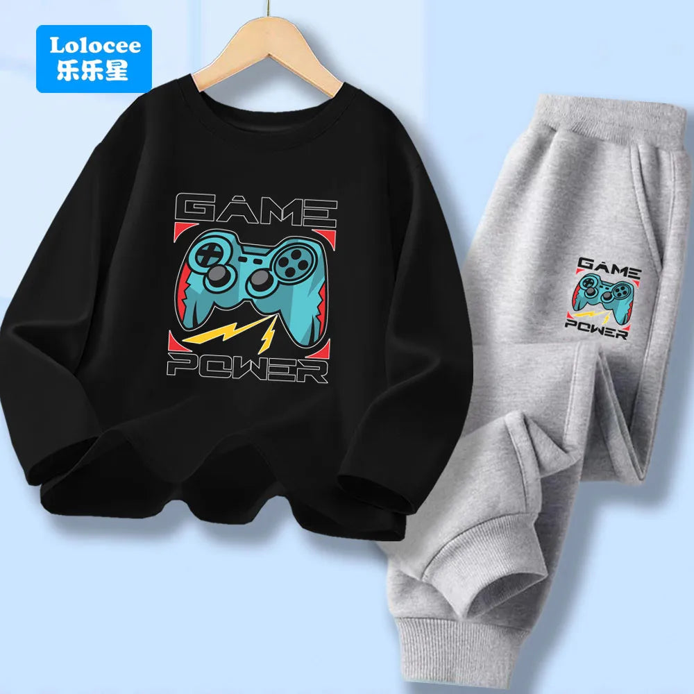 Kids Sport Outfit Teens Spring Autumn Long Sleeve T-shirt Top & Pants 2pcs Sets Boys' Gamepad Printed Tracksuit YXJ01