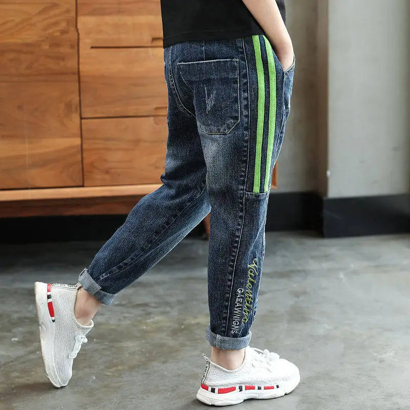 IENENS Child Boys  Jeans Teens Casual Trousers 2024 New Elastic Waist Pants 4-11 Years Fashion Slim Denim Pants
