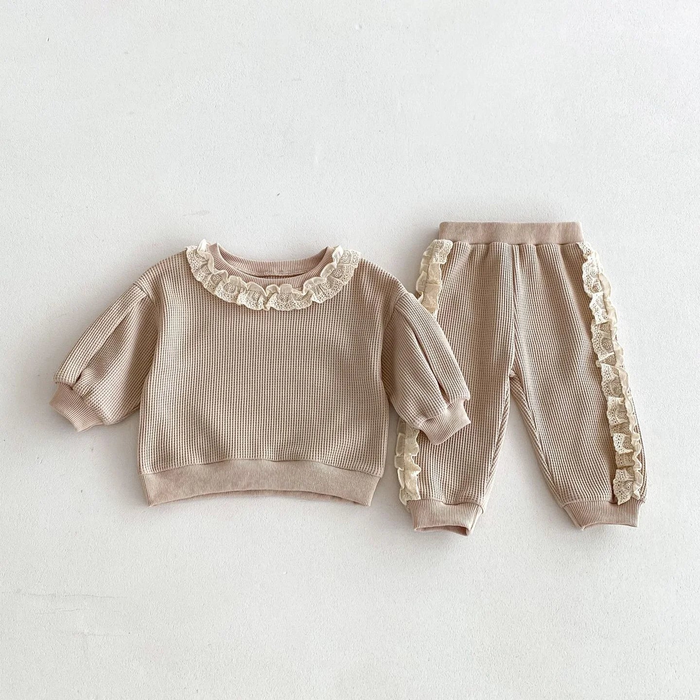 2025 Autumn Spring New in Sweet Lace Trimmed Stylish Sweatshirt + Pants Korean Kids Baby Girls' Casual Loose 2-Piece Set