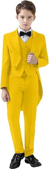 3 Piece Boys Tuxedo Suit 2025 Slim Fit Kids Tailcoat Suit Suits Set for Prom Wedding Concert Casual Suit Jacket Vest and Pants