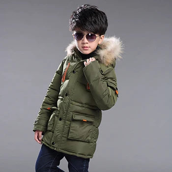 5 6 8 10 12 14 Years Big Boys Jacket Autumn Winter Plus Velvet Warm Teen Kids Jackets Fashion Mid-Length Zipper Hooded Boys Coat