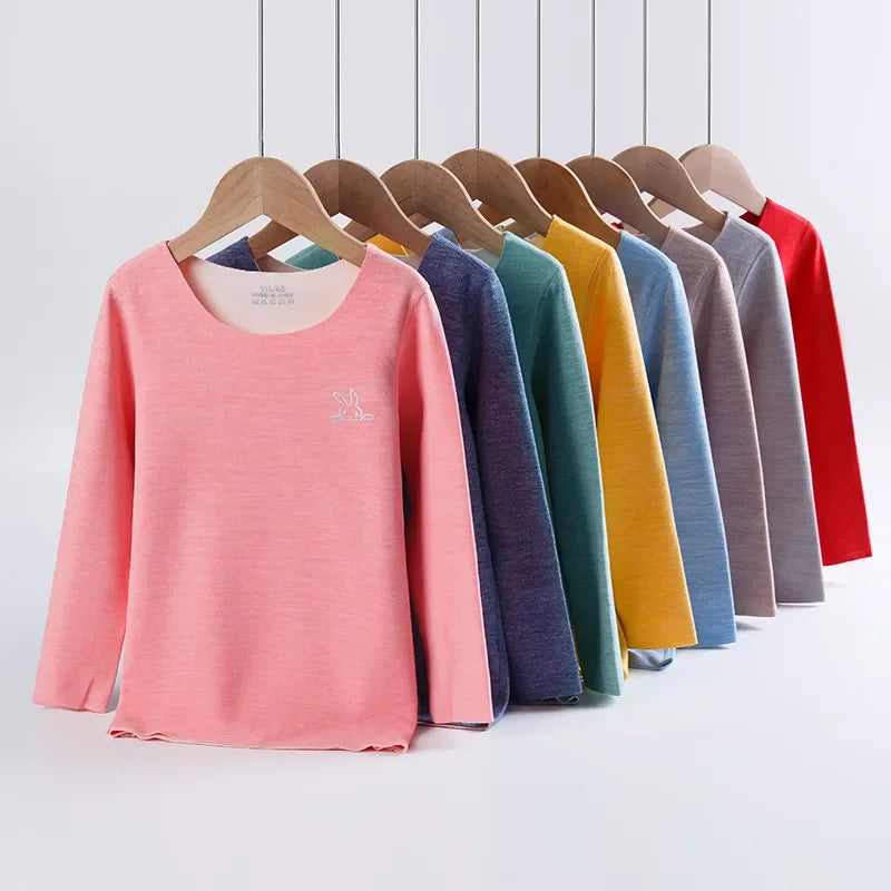 Children's T-shirt Winter Fleece Warm Long Sleeve Underwear for Boys Soft Cozy Home Girls Tops 13 14 15 Years Teens Kids Clothes