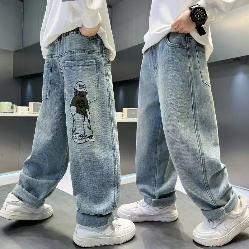 2025 Spring Autumn Fashion Boys Denim Pants Children Trousers Casual Kids Jeans Pants for 4-14 Years Teenager Boys Clothing