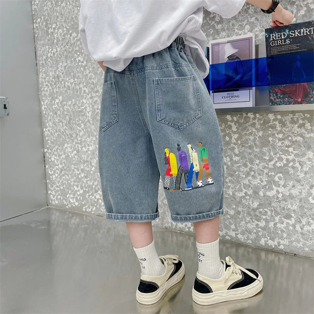 Teen Boys Shorts New Casual Alphabet Cotton Thin Denim Ffabric Children Short Jeans Clothing for Boy 4 6 8 10 12 14 16 Years