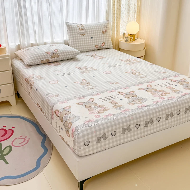 Skin-friendly Fitted Sheet and Pillowcase Cartoon Style Bed Cover Home Bed Linen Single/Twin/Queen/King Size Bedsheet sabanas