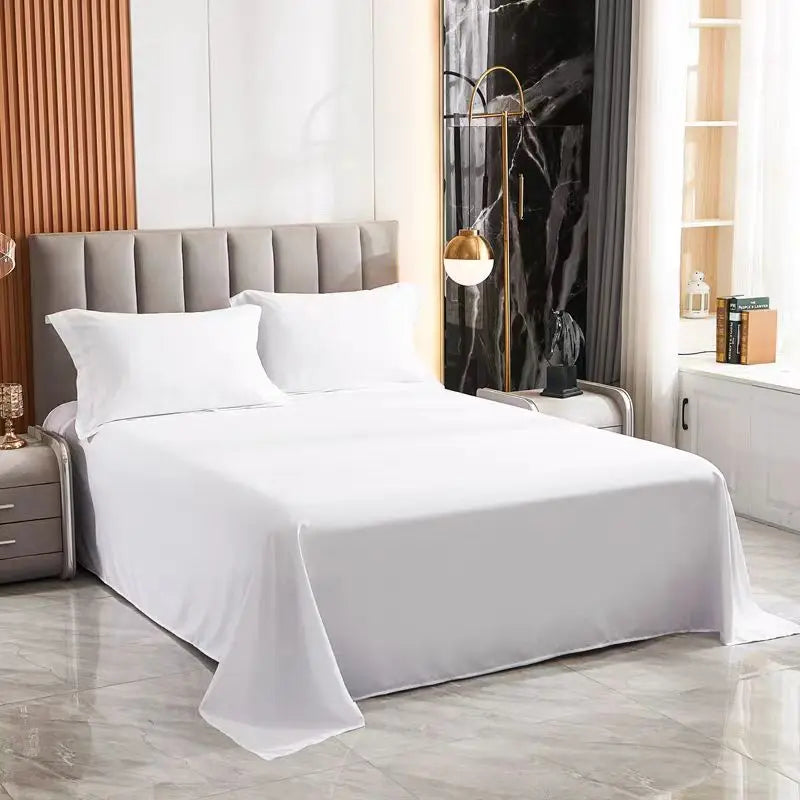 One Single Bed Sheet (Excluding Pillowcases and Pillow Inserts) Made of Washed Material, Pure White, Suitable for Hotels, Guesthouses, and Home Use for Single or Double Beds