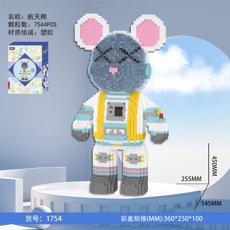Dunhuang Bear Building Block Machine Love Bear Model Assembled Overalls Flower Bear Magic Bricks Toy For Kids Christmas Gift