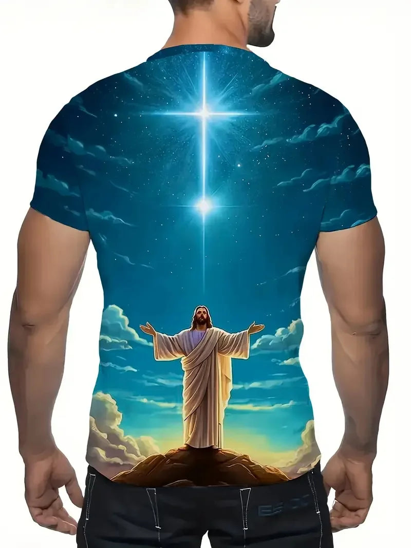 Men's 3D Jesus Print T-Shirt Short Sleeve Casual Crew Neck Praying Hands Design Tshirt For Men New In Oversized Tee Shirt Tops