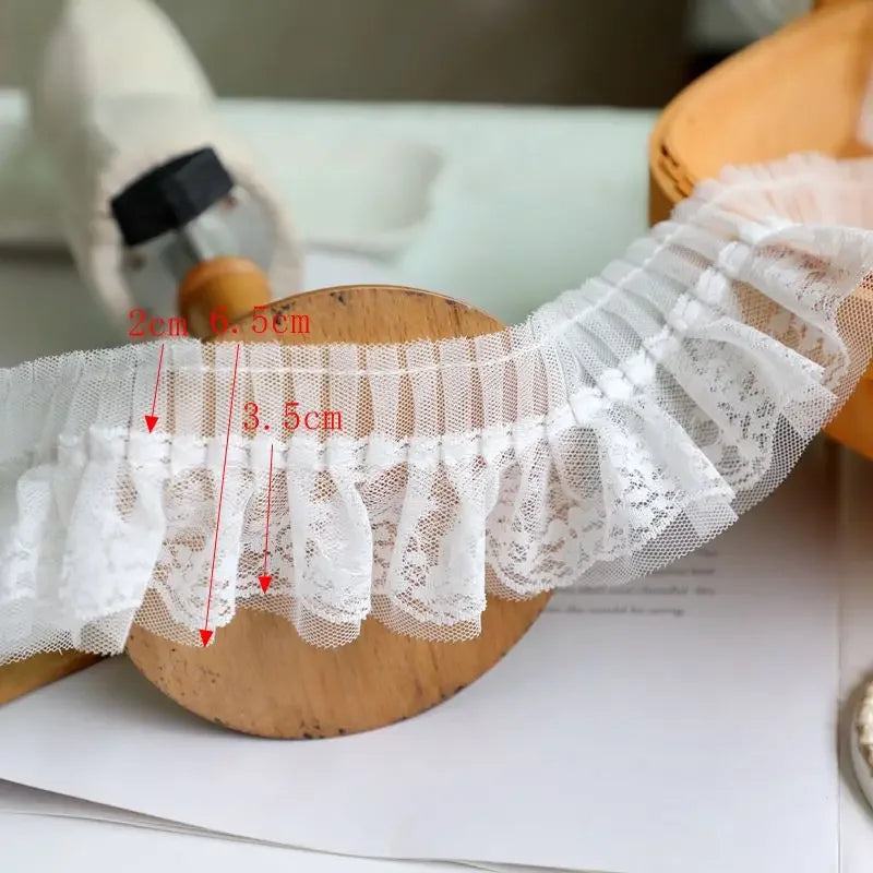 Off White Lace Ribbon Accessories Handmade DIY Extended Clothes Pleated Sewing Decorative Fabric Skirt Hem Fabric Lace Trim 1Yds