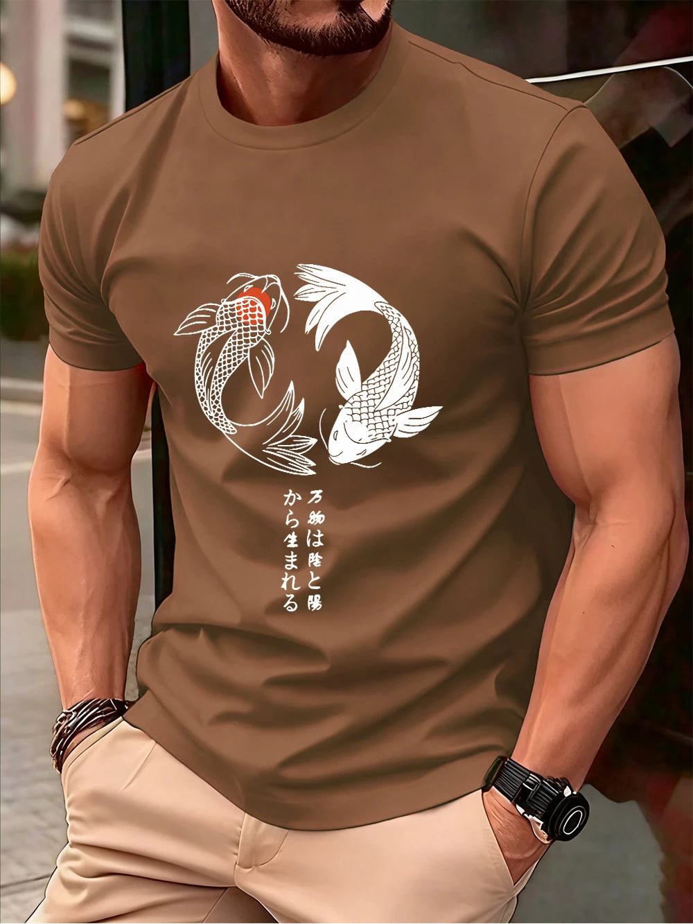 Japanese Koi Harajuku Printing Men T-Shirt Cotton Summer Short Sleeve Tops Soft Oversized O-Neck T Shirt Casual Male Clothes