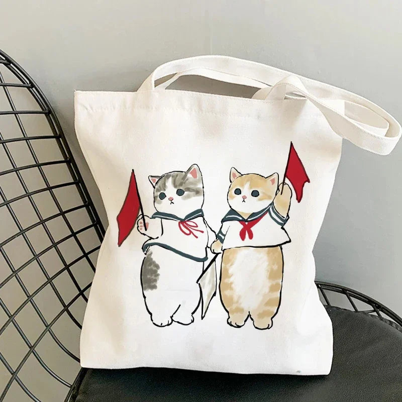 Tote Bag Shoulder Bags for Girls Fashion Canvas Bags Handbags Casual Girl Shopper Bag Kawaii Cats Cute Animal Bags Shopping Bag
