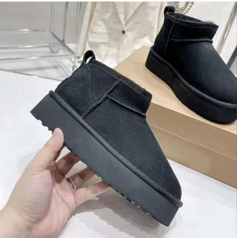 2026 New Classic Ultra Mini Platform Boots Leather Suede Wool Comfort Winter Womens Fur Slippers Size 35-43
