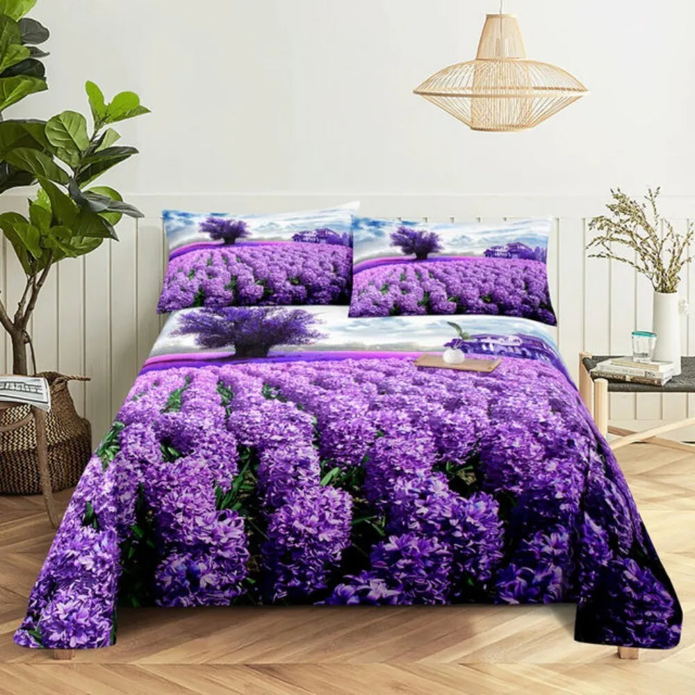 Purple Bedding Set Bed Sheet Linens Pillow Case Queen King Size Lanvender Butteryfly for Bedroom Soft Twin Full Single Double