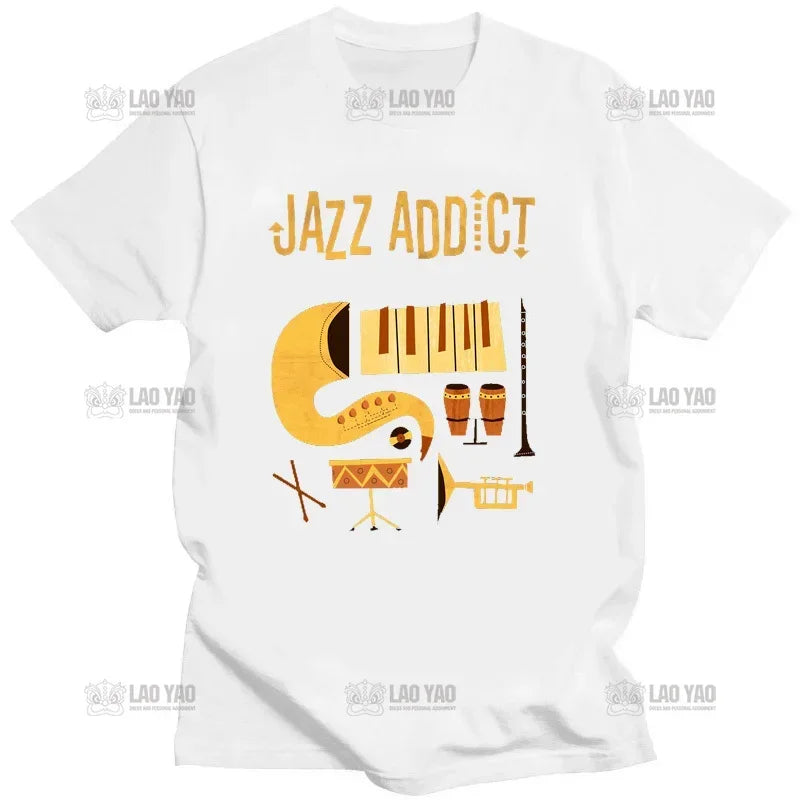 Jazz Snare Piano Music Band T Shirt Musician Saxophone Trumpet Musical Instrument Funny Tee for Men Women Casual Streetwear Tops