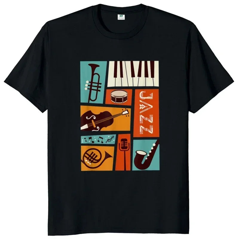Jazz Snare Piano Music Band T Shirt Musician Saxophone Trumpet Musical Instrument Funny Tee for Men Women Casual Streetwear Tops