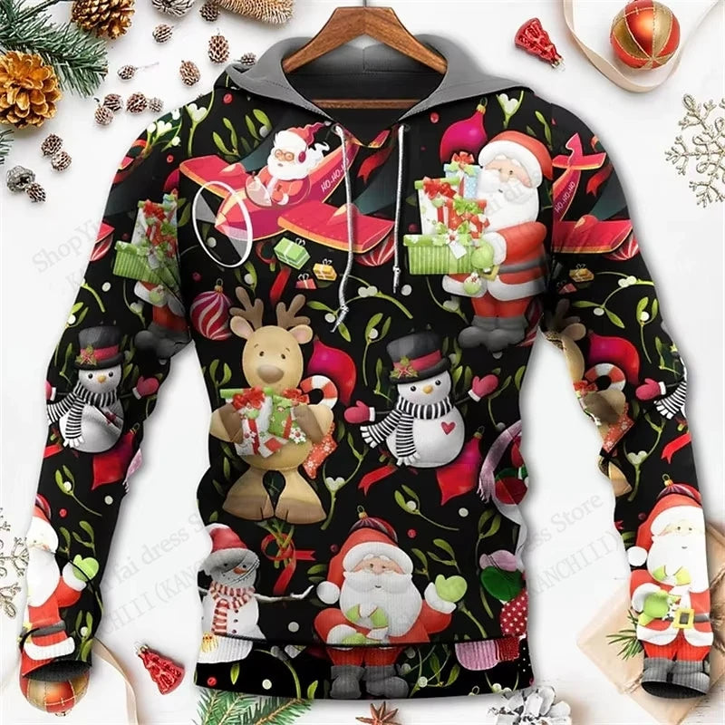 Mens Christmas Hoodie Santa Claus 3d Print Hoodie Men Women Fashion Hoodie Sweatshirt Snowman Tracksuit Men clothing Winter Fall