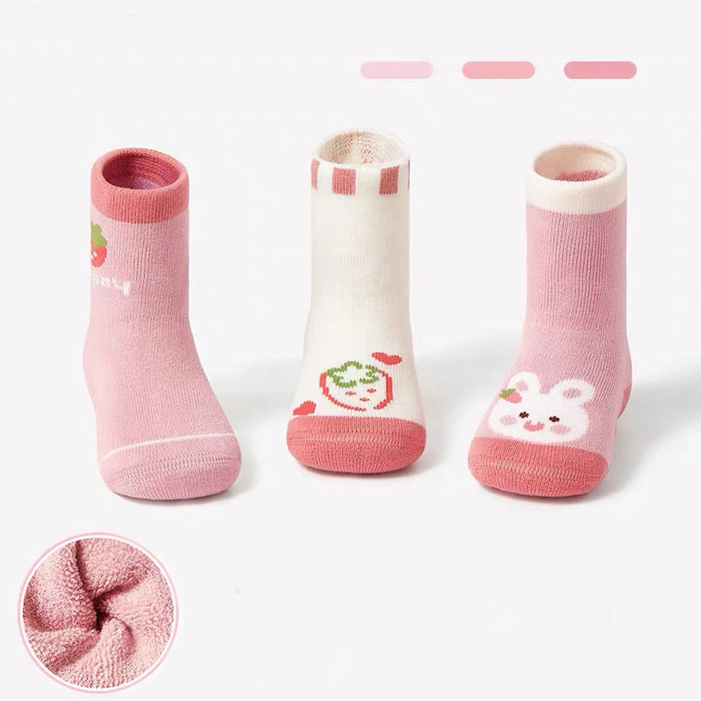 3Pairs Newborn Plush Sock Winter Warm Kids Middle Tube Socks Thicken Velvet Anti-Cold Baby Footwear Cute Cartoon Children Socks