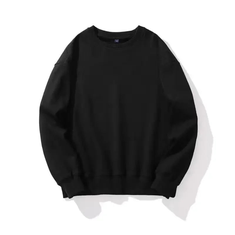 Autumn Heavyweight Cotton Round Neck Sweater Solid Loose Simple Sports Harajuku Top for Men and Women Pullover