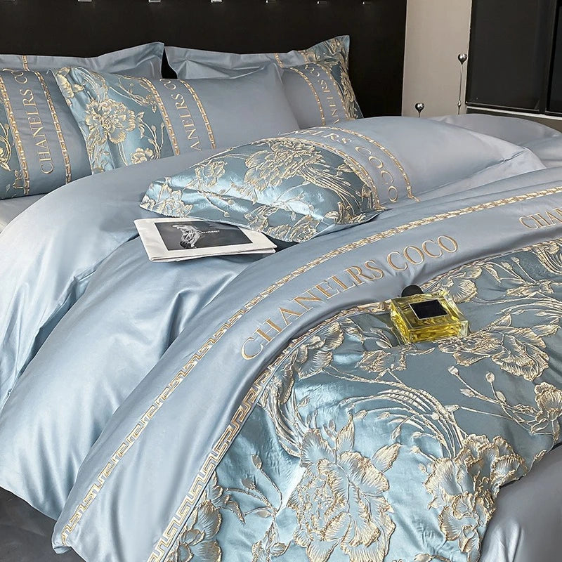 European Bedding Set High-end Luxury Cotton Four-piece Set Cotton Embroidery Quilt Cover Sheets Hats Senior Sense Bedding