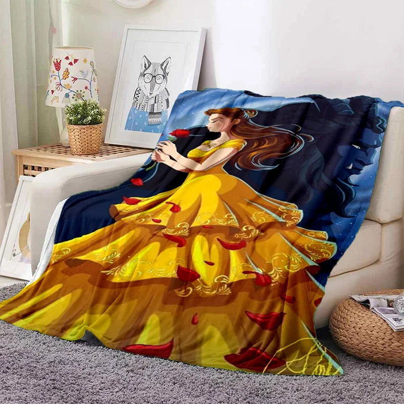 Lovely Beauty and The Beast Cartoon Soft Blankets,Keep Warm Throw Blanket Comfortable Blanket for Picnic Beds Sofa Home Bedroom