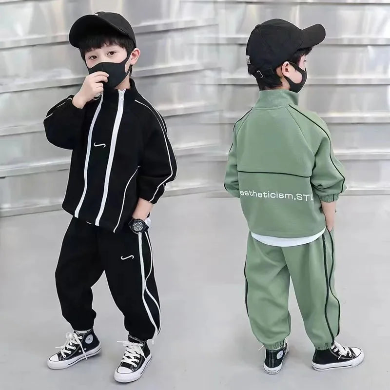 Boys Coat + Trousers Cotton 2PCS/Set Kids Sport Suits 2023 Elegant Winter Autumn Plus Size Teenagers Children Sets