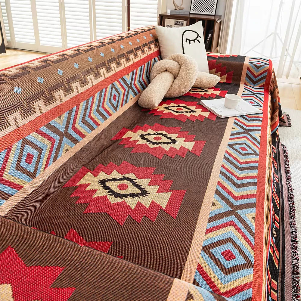 Multi purpose Bohemian themed throw blanket for home decoration and outdoor activities, grid blanket&throw sofa bed sheets, sofa