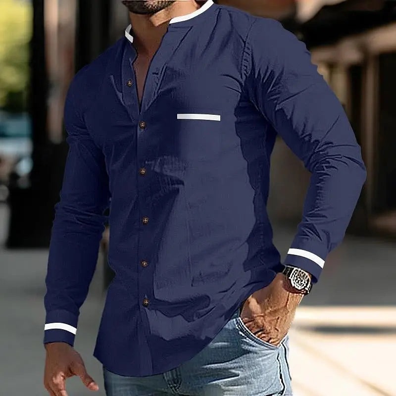 Men's standing collar long sleeved lining is fashionable, comfortable, casual, and business oriented