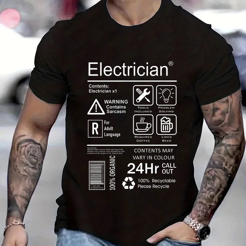 Electrical Engineer Design Tops Fashion Summer Men O-Neck Tees Shirt Funny Electrician Package Care Instructions Print T-shirts