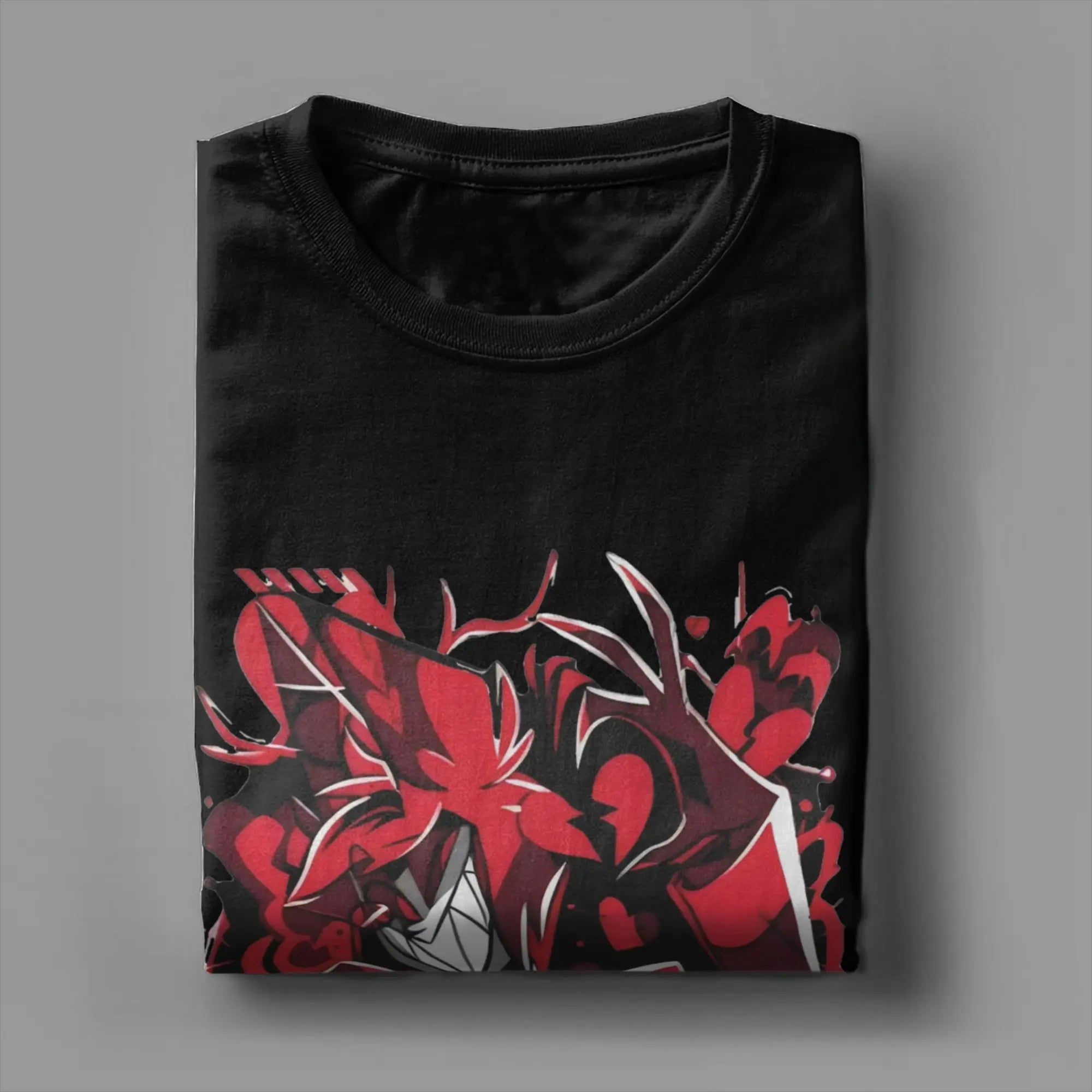 Vintage Hazbins Hotels Alastor Cartoon T Shirt Men Cotton Short Sleeve  Round Neck Summer Clothes