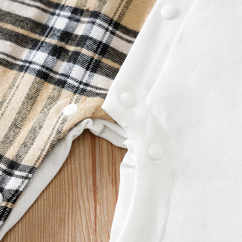 Newborn Clothes Casual Checkered Comfortable Boy And Girl Spring And Autumn Long Sleeved Baby Jumpsuit+Hat Two-Piece Set