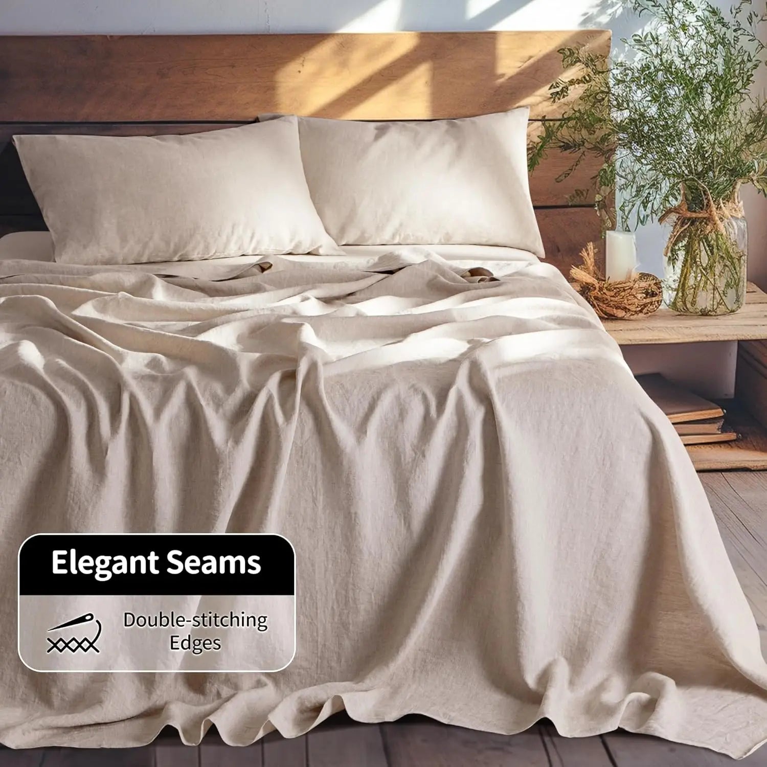 Linen Sheets Set,100% French Stone Washed Pure Linen Bed Sheets, 3 Pieces (1 Flat Sheet, 2 Pillowcase) Suitable for Hot Sleepers