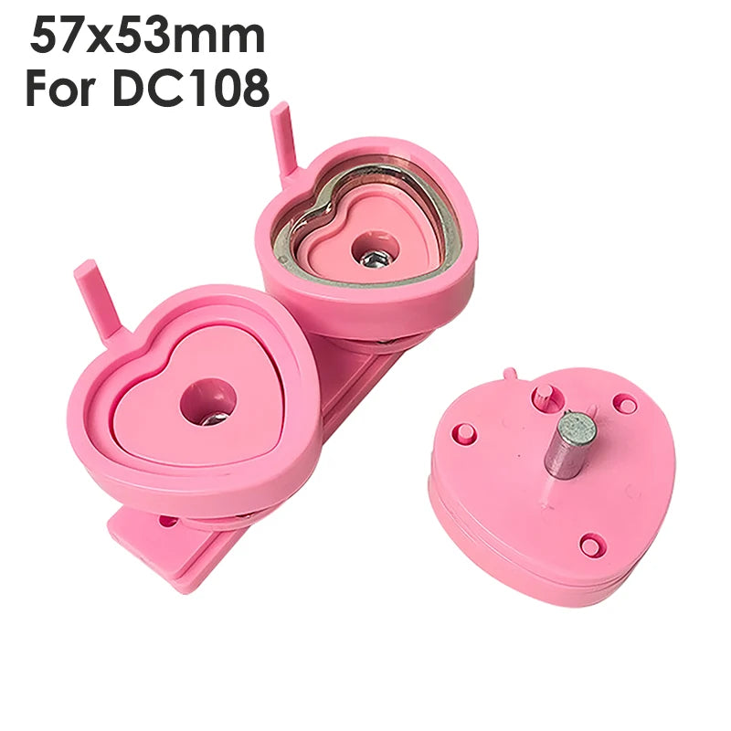 Pink/Green Button Badge Machine Mold Die DIY Round/Heart Pin Badge Making Punch Press Maker 57*53mm Badge Parts For DC108 Series