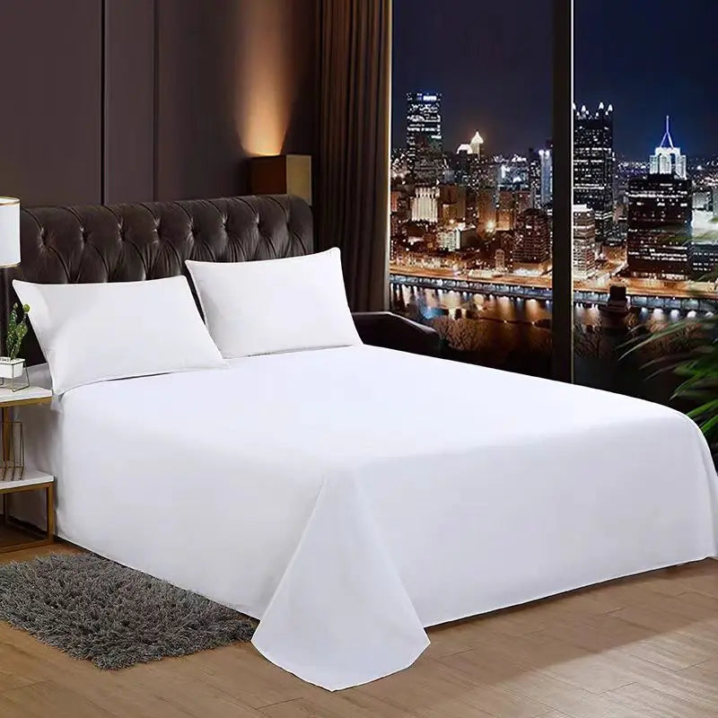 One Single Bed Sheet (Excluding Pillowcases and Pillow Inserts) Made of Washed Material, Pure White, Suitable for Hotels, Guesthouses, and Home Use for Single or Double Beds