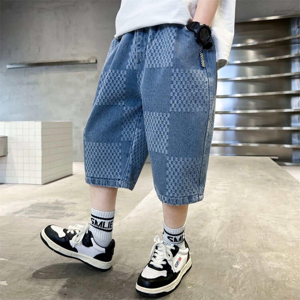 Teen Boys Shorts New Casual Alphabet Cotton Thin Denim Ffabric Children Short Jeans Clothing for Boy 4 6 8 10 12 14 16 Years