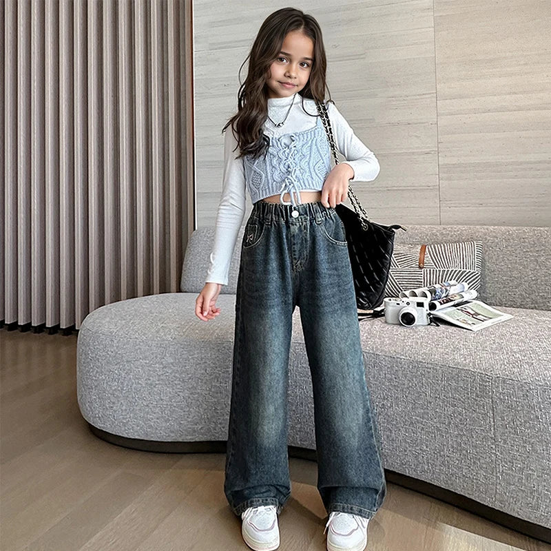 Girls Straight Jeans Autumn Collection Embroidered Pink Bow Detail Suitable for Ages 5-15