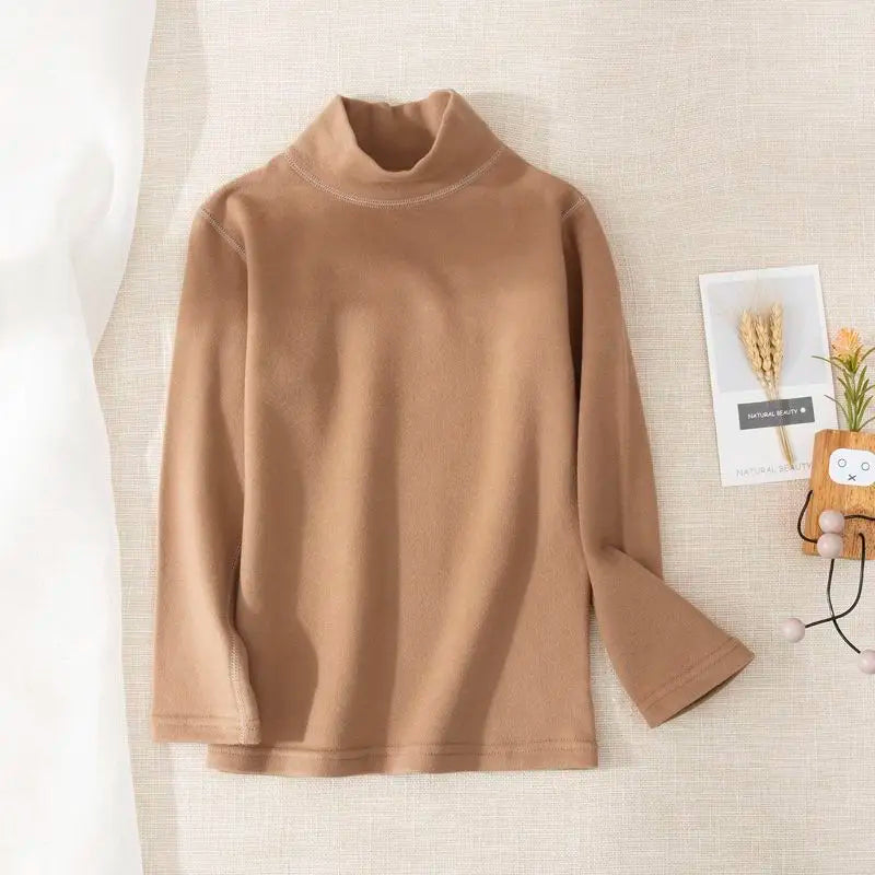 Children's Thermal Underwear Autumn Winter Half High Neck Candy Colored Warm Top Boys Girls Long Sleeved Pullover Base Shirt