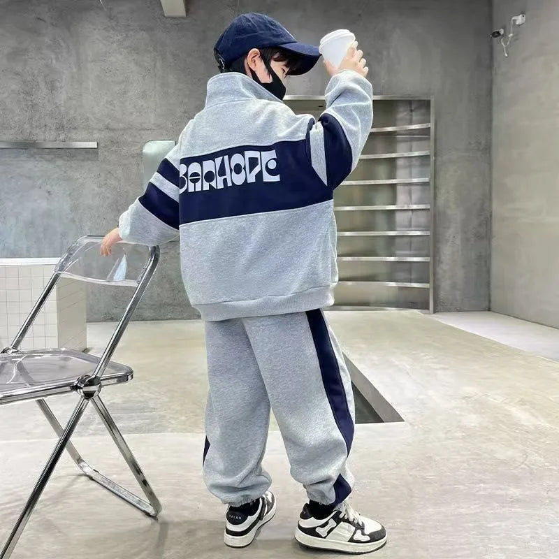 Fashion Boys Clothing Set Spring Autumn Patchwork Zipper Coat Pants 2Pcs For 4-12 Years Kids Tracksuits Teenager Casual Outfits