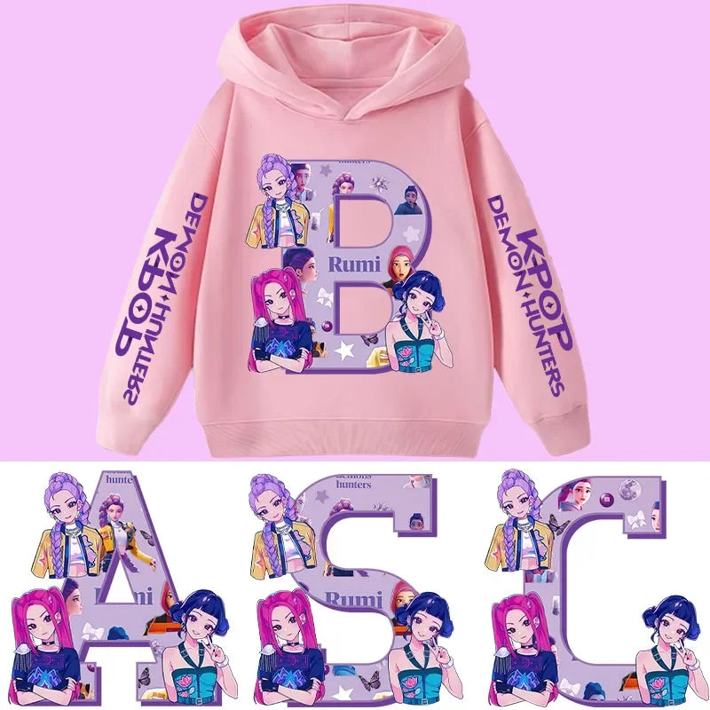 K-pop Demon Hunters girls' sportswear boys' casual shirt children's hooded shirt autumn-winter long-sleeve New model letter A-Z