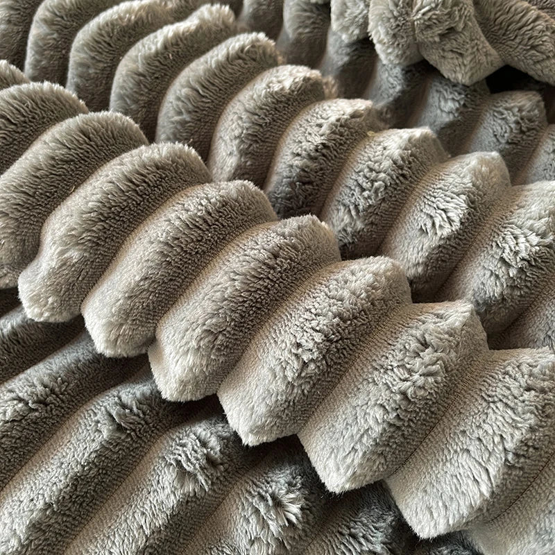 Solid color thickened wide striped multifunctional blanket, can be used as bed sheet cover blanket, nap blanket, pet blanket