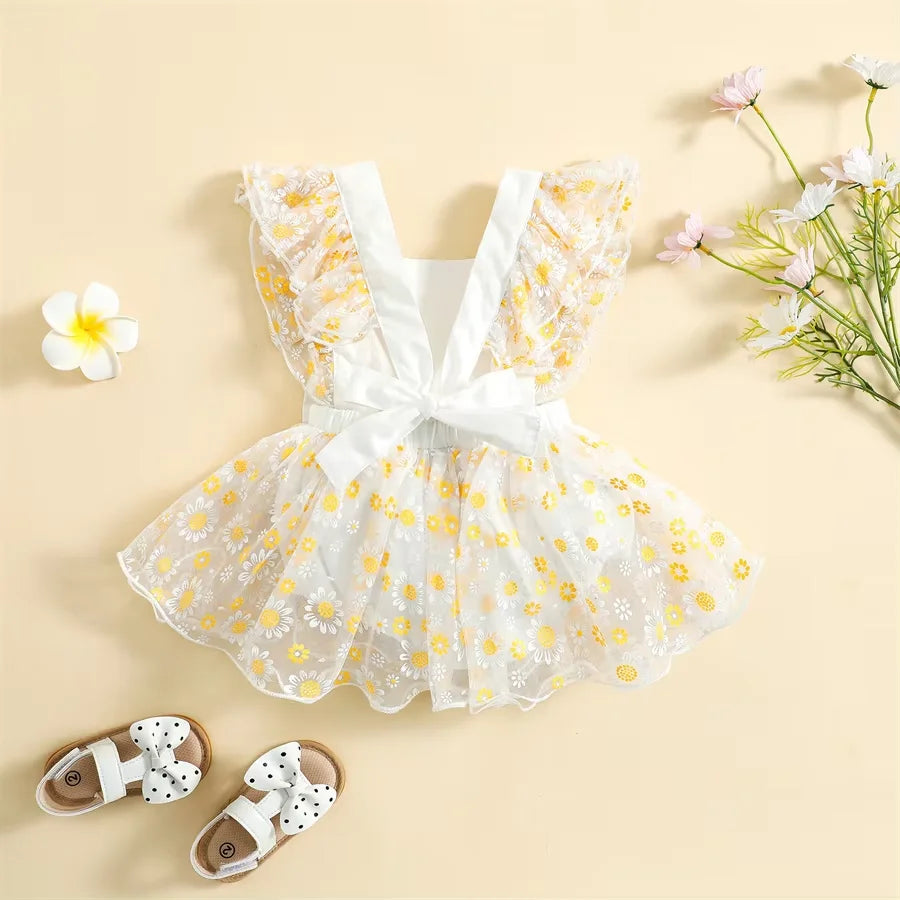 Baby Girl Dress Summer Ruffle Fly Sleeve Bow Princess Dress Children  Gilrs Clothing Kids Custome